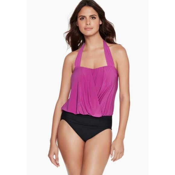 Magicsuit halter swimsuit purple & black one piece underwire Sz 14  Pin Up Girl - Picture 1 of 13
